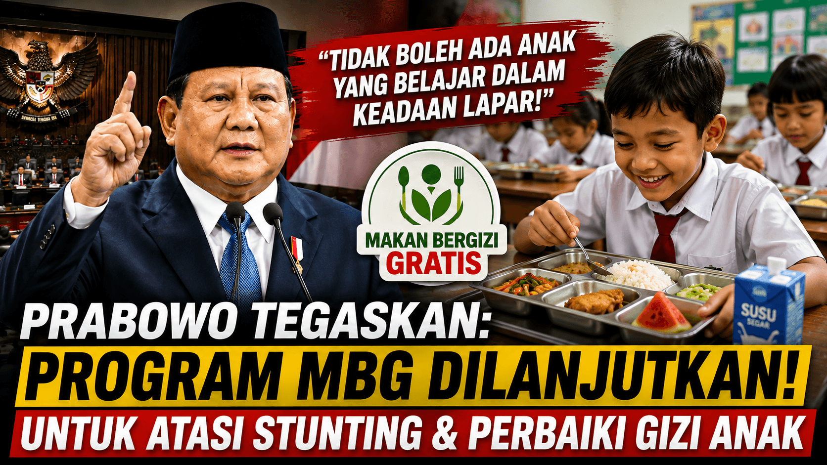 Prabowo Tegaskan Program Makan Bergizi Gratis Dilanjutkan untuk Tekan Stunting dan Perbaiki Gizi Anak